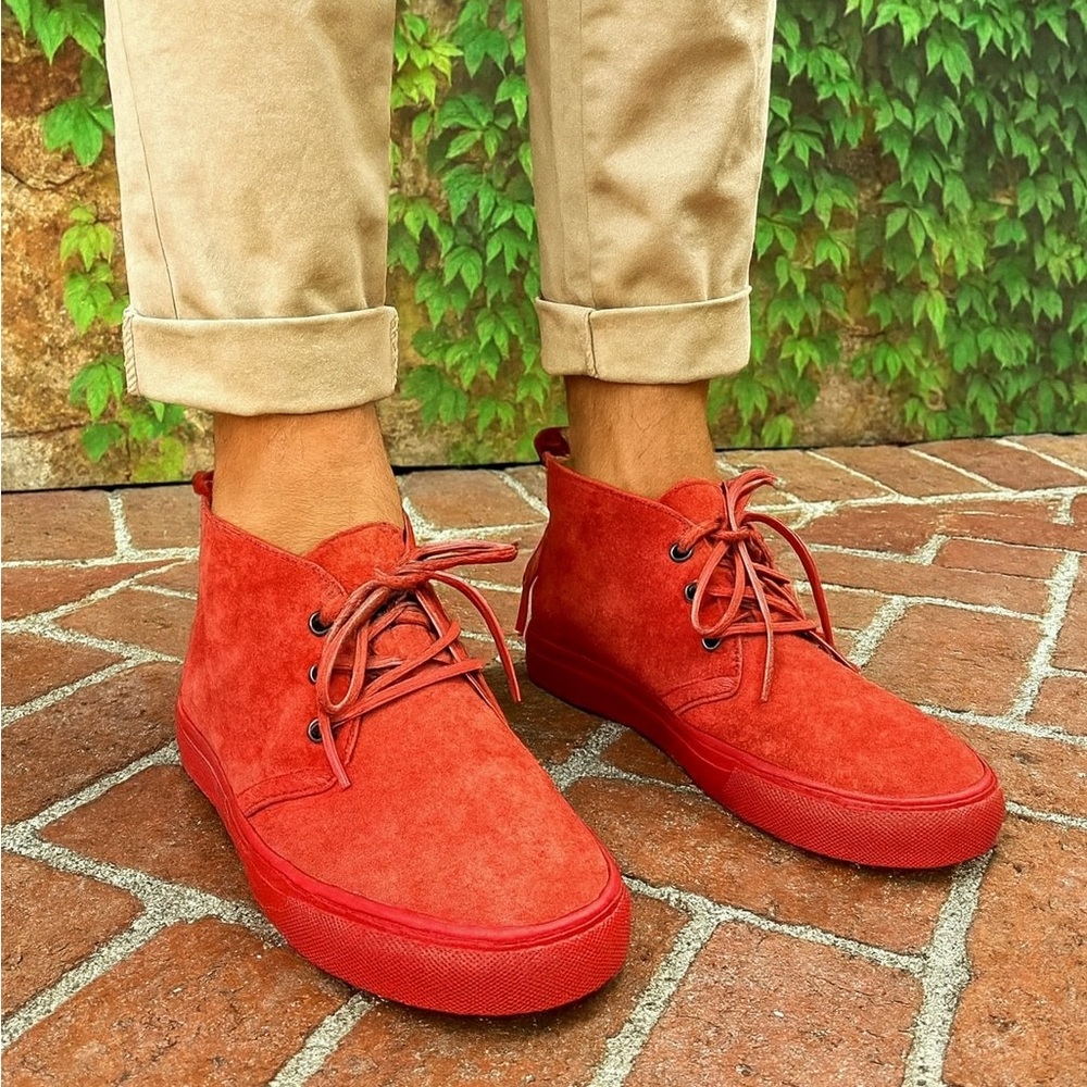 DEL TORO Men's Italian Vibrant Red Chukka Boots/Sneakers with Suede Finish, 7